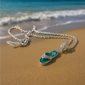 Silver and Green Flip Flop Pendant Necklace